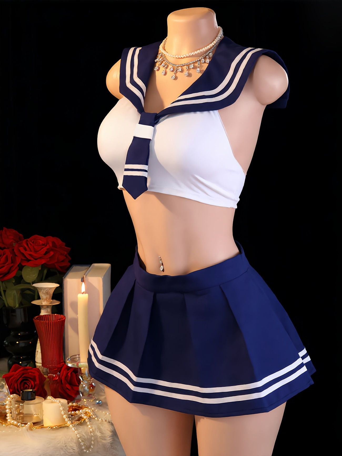 여성용 2피스 세일러 롤플레잉 코스튬 세트 - 민소매  - Garter Belt Set 리뷰 및 가격